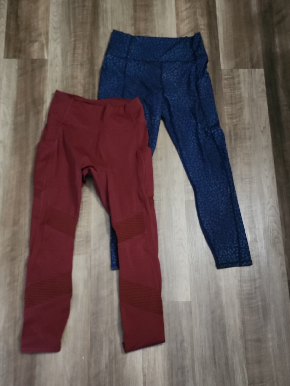 Fabletics Women's Red and Navy Patterned Active Leggings Duo